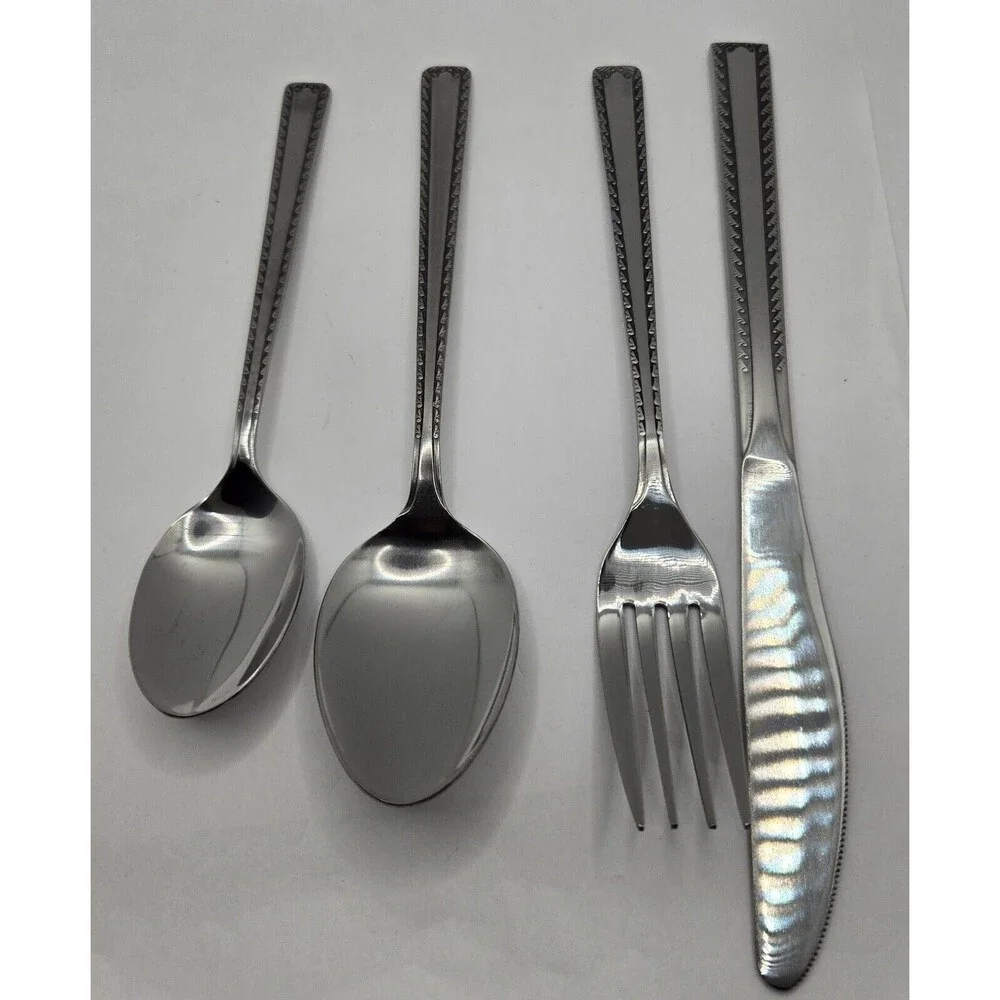 Watertown Stainless Japan Burnished Scroll Edge Black Accent 4 PC Silverware